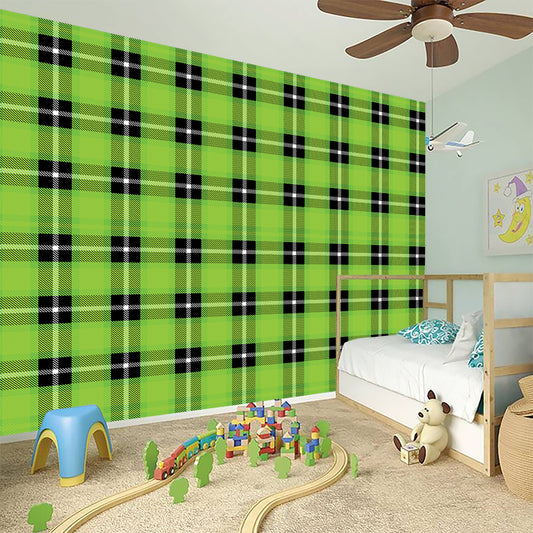 UFO Green Tartan Pattern Print Wall Sticker