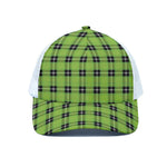 UFO Green Tartan Pattern Print White Mesh Trucker Cap
