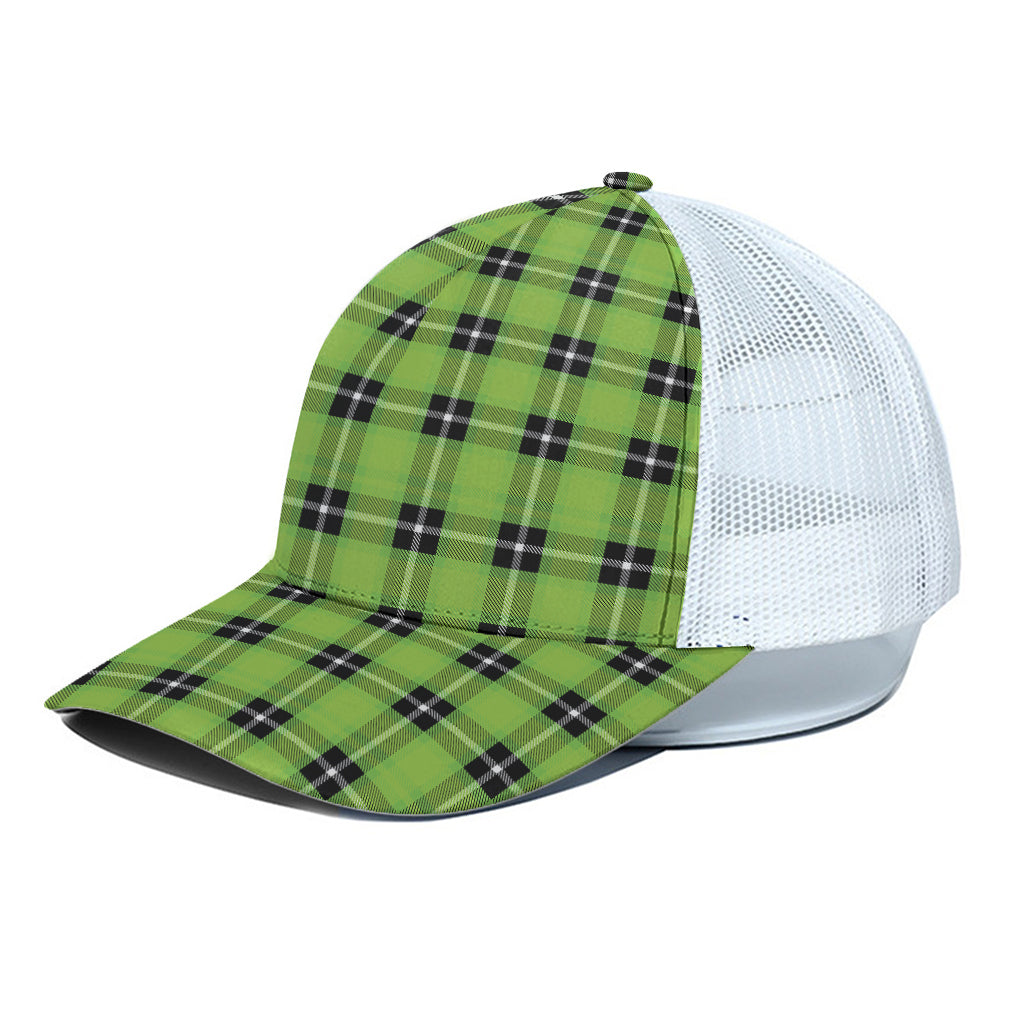 UFO Green Tartan Pattern Print White Mesh Trucker Cap