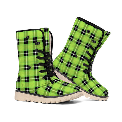 UFO Green Tartan Pattern Print Winter Boots