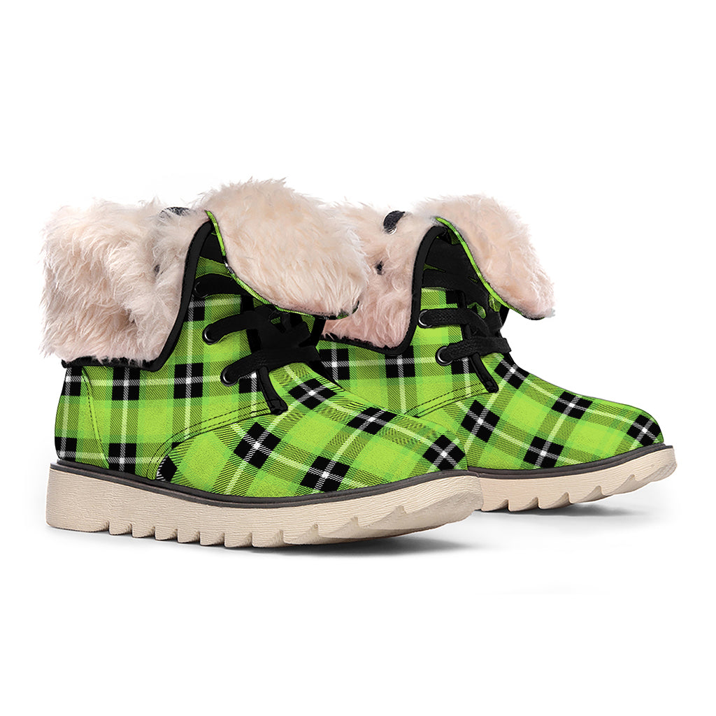 UFO Green Tartan Pattern Print Winter Boots