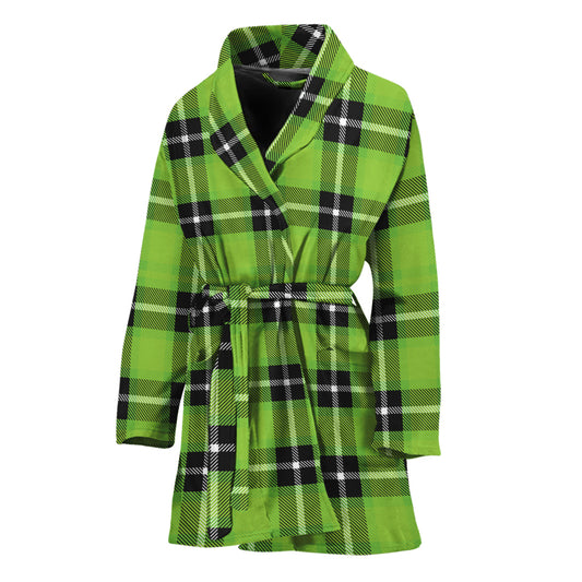 UFO Green Tartan Pattern Print Women's Bathrobe