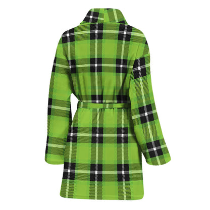 UFO Green Tartan Pattern Print Women's Bathrobe