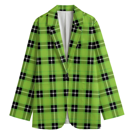 UFO Green Tartan Pattern Print Women's Blazer