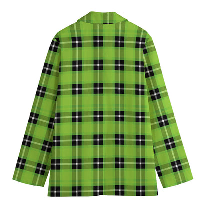 UFO Green Tartan Pattern Print Women's Blazer