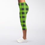 UFO Green Tartan Pattern Print Women's Capri Leggings