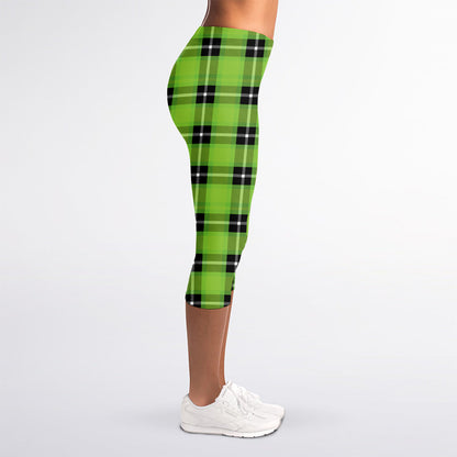 UFO Green Tartan Pattern Print Women's Capri Leggings