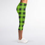 UFO Green Tartan Pattern Print Women's Capri Leggings