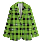 UFO Green Tartan Pattern Print Women's Cotton Blazer