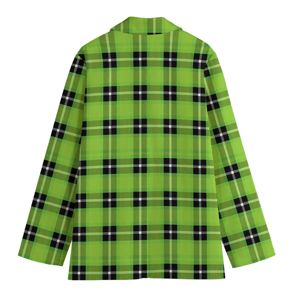 UFO Green Tartan Pattern Print Women's Cotton Blazer