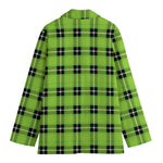 UFO Green Tartan Pattern Print Women's Cotton Blazer