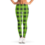UFO Green Tartan Pattern Print Women's Leggings