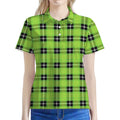 UFO Green Tartan Pattern Print Women's Polo Shirt