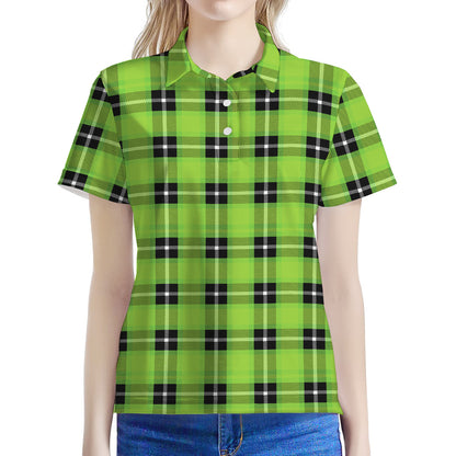UFO Green Tartan Pattern Print Women's Polo Shirt