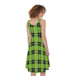 UFO Green Tartan Pattern Print Women's Sleeveless Dress