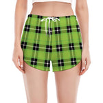UFO Green Tartan Pattern Print Women's Split Running Shorts