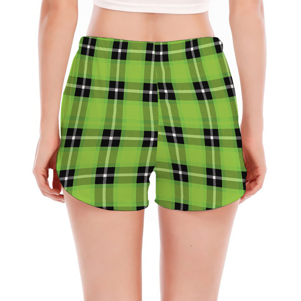 UFO Green Tartan Pattern Print Women's Split Running Shorts