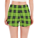 UFO Green Tartan Pattern Print Women's Split Running Shorts
