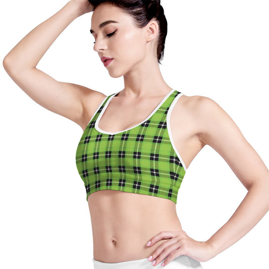 UFO Green Tartan Pattern Print Women's Sports Bra