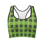 UFO Green Tartan Pattern Print Women's Sports Bra