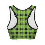 UFO Green Tartan Pattern Print Women's Sports Bra
