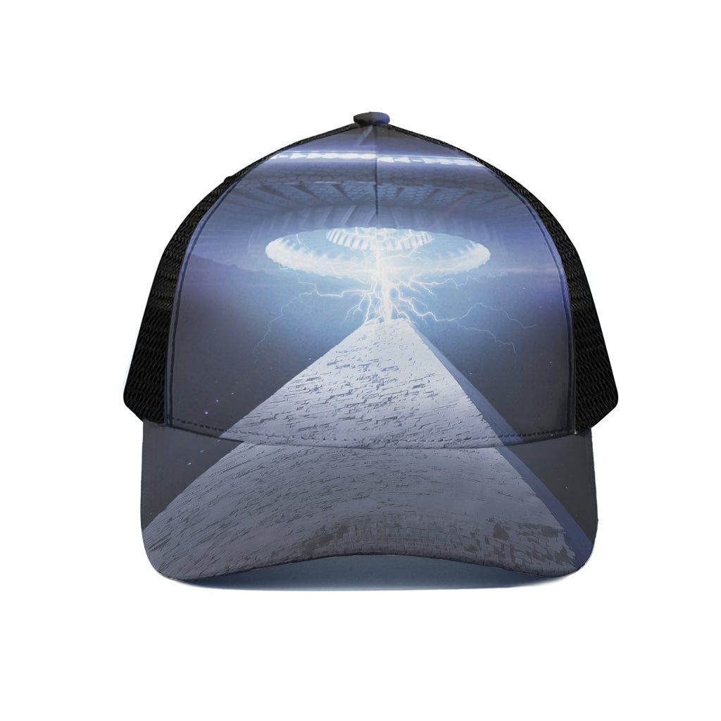 UFO Pyramid Print Black Mesh Trucker Cap