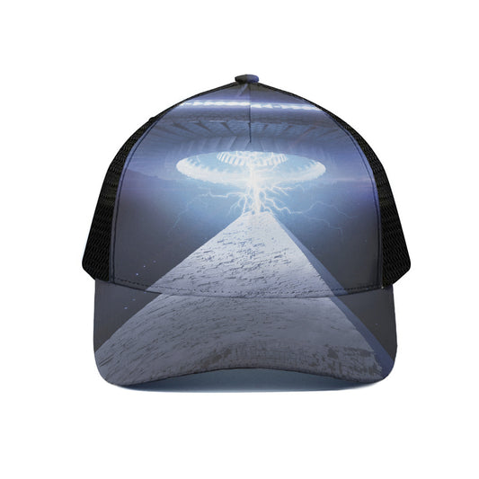 UFO Pyramid Print Black Mesh Trucker Cap
