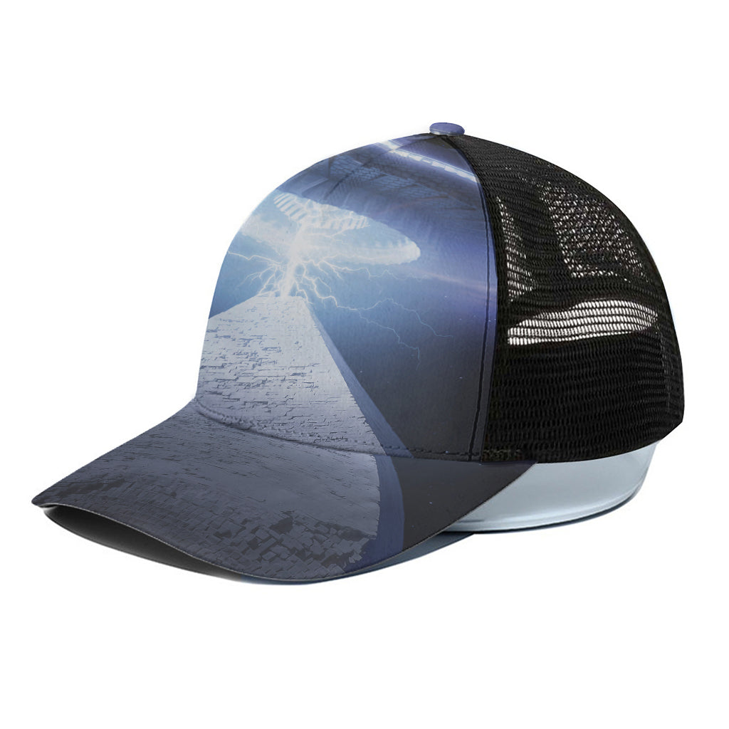 UFO Pyramid Print Black Mesh Trucker Cap