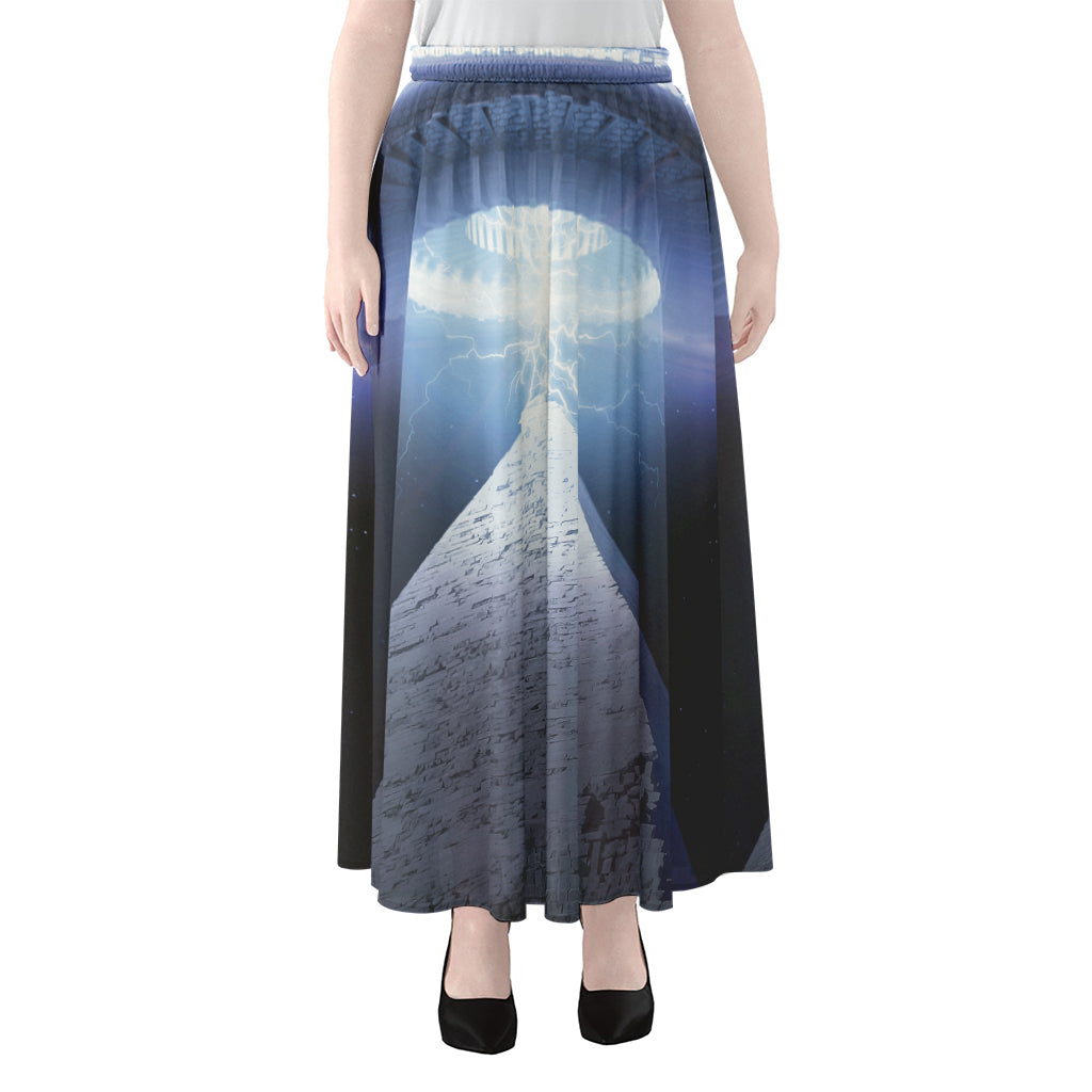 UFO Pyramid Print Chiffon Maxi Skirt