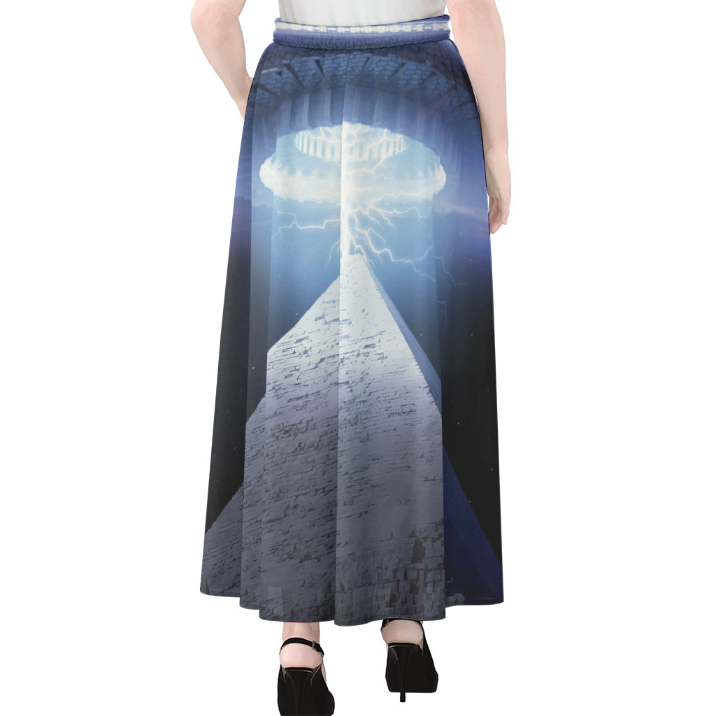 UFO Pyramid Print Chiffon Maxi Skirt