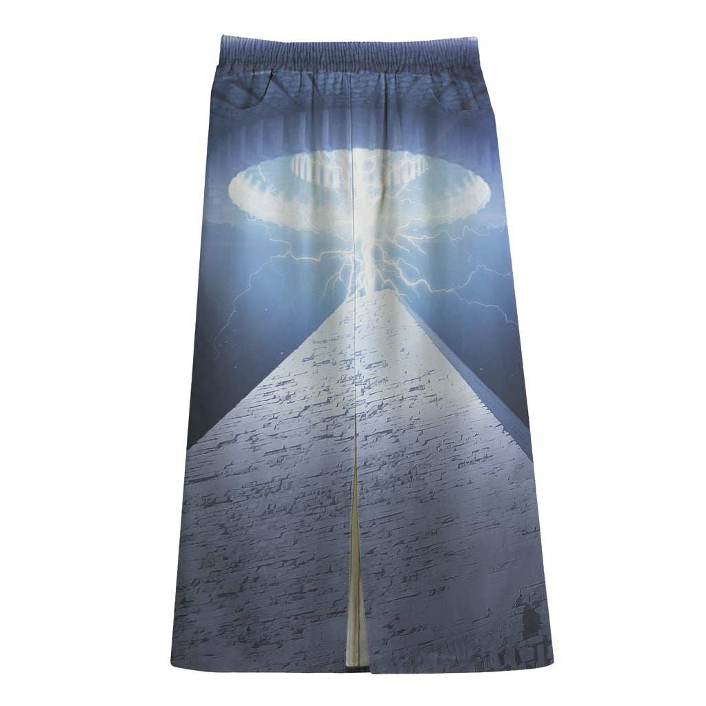 UFO Pyramid Print Cotton Front Slit Maxi Skirt