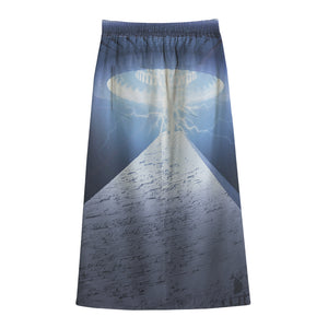 UFO Pyramid Print Cotton Front Slit Maxi Skirt