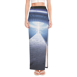 UFO Pyramid Print High Slit Maxi Skirt