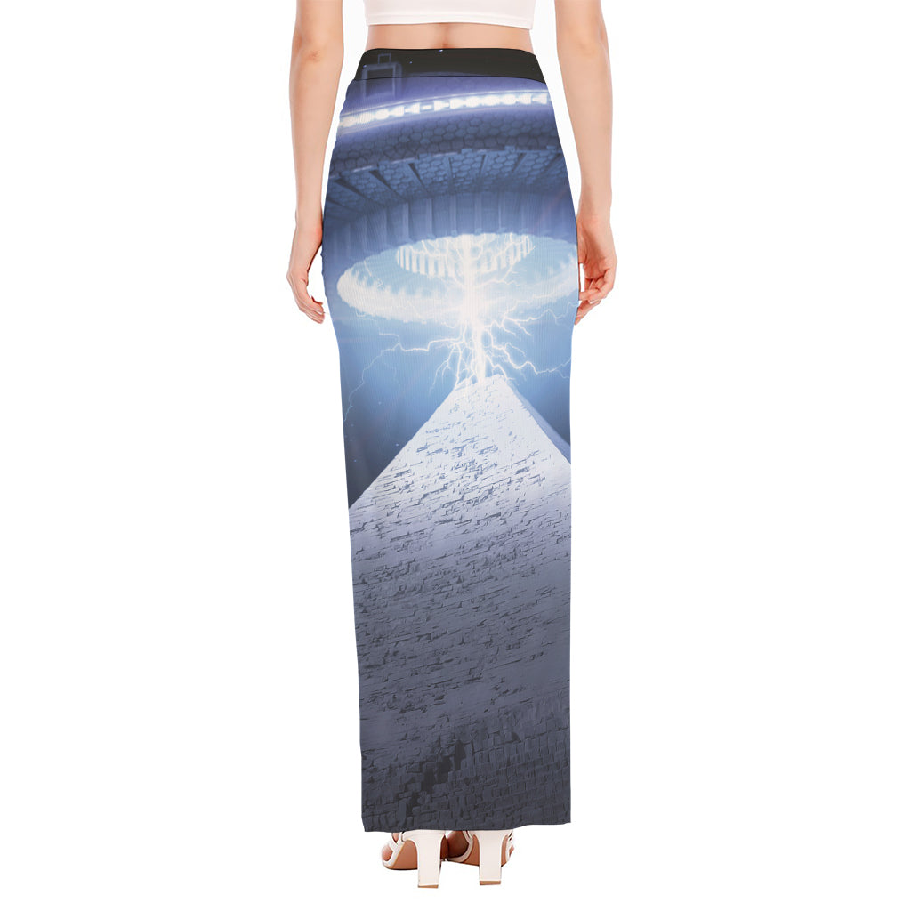 UFO Pyramid Print High Slit Maxi Skirt