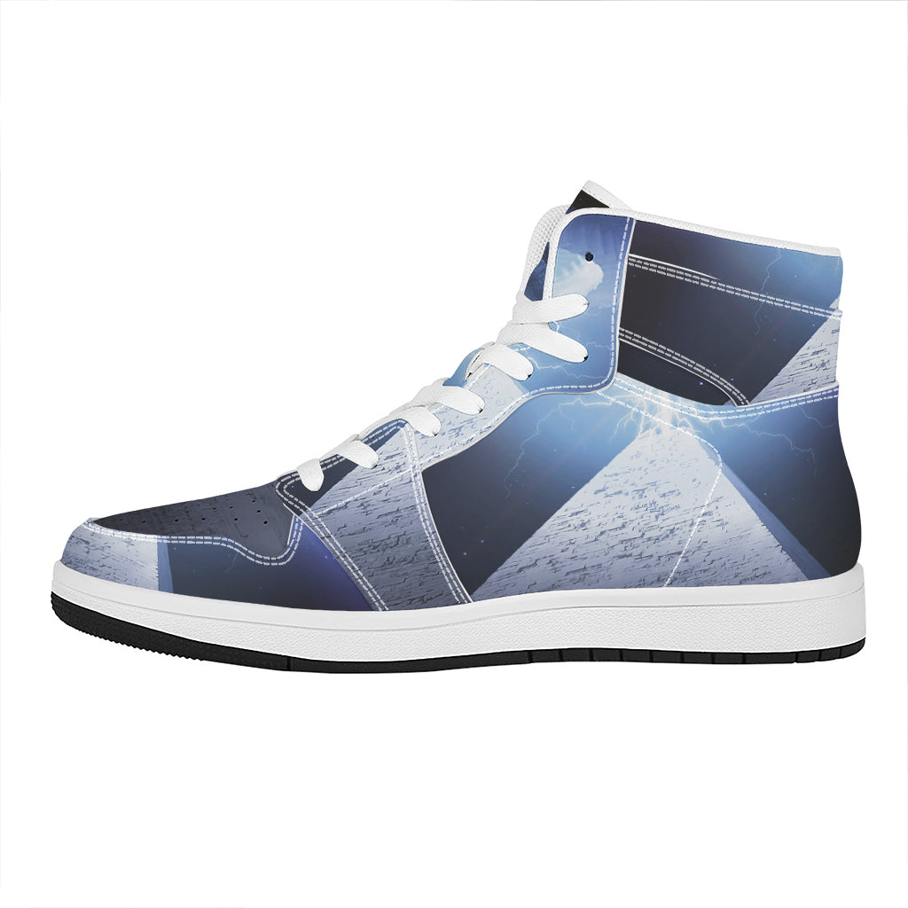 UFO Pyramid Print High Top Leather Sneakers