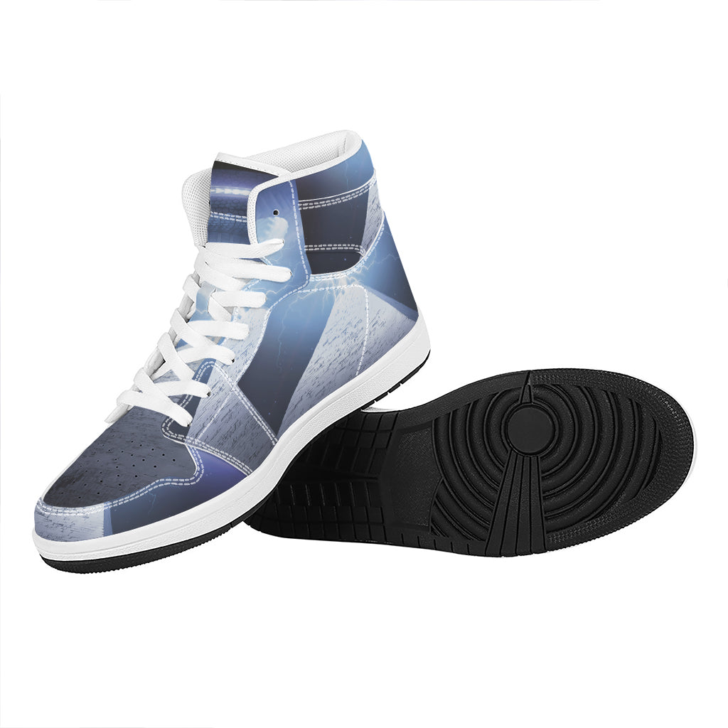 UFO Pyramid Print High Top Leather Sneakers