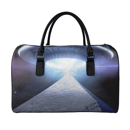 UFO Pyramid Print Leather Duffle Bag