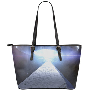 UFO Pyramid Print Leather Tote Bag