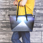 UFO Pyramid Print Leather Tote Bag