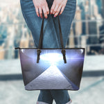 UFO Pyramid Print Leather Tote Bag