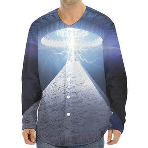 UFO Pyramid Print Long Sleeve Baseball Jersey