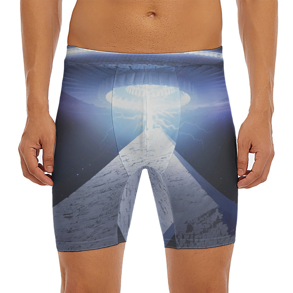 UFO Pyramid Print Men's Long Boxer Briefs