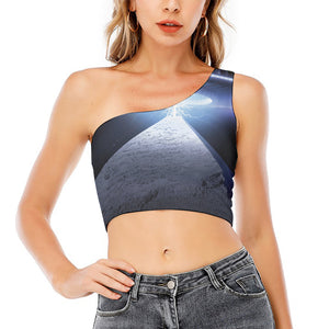 UFO Pyramid Print One Shoulder Crop Top