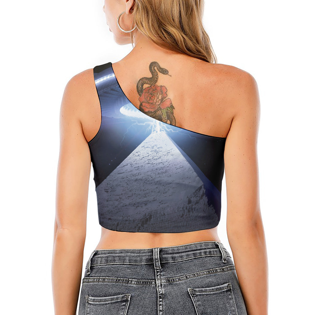 UFO Pyramid Print One Shoulder Crop Top