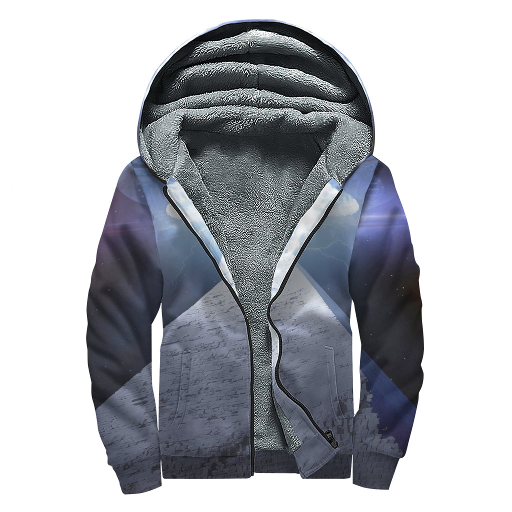 UFO Pyramid Print Sherpa Lined Zip Up Hoodie