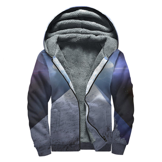 UFO Pyramid Print Sherpa Lined Zip Up Hoodie