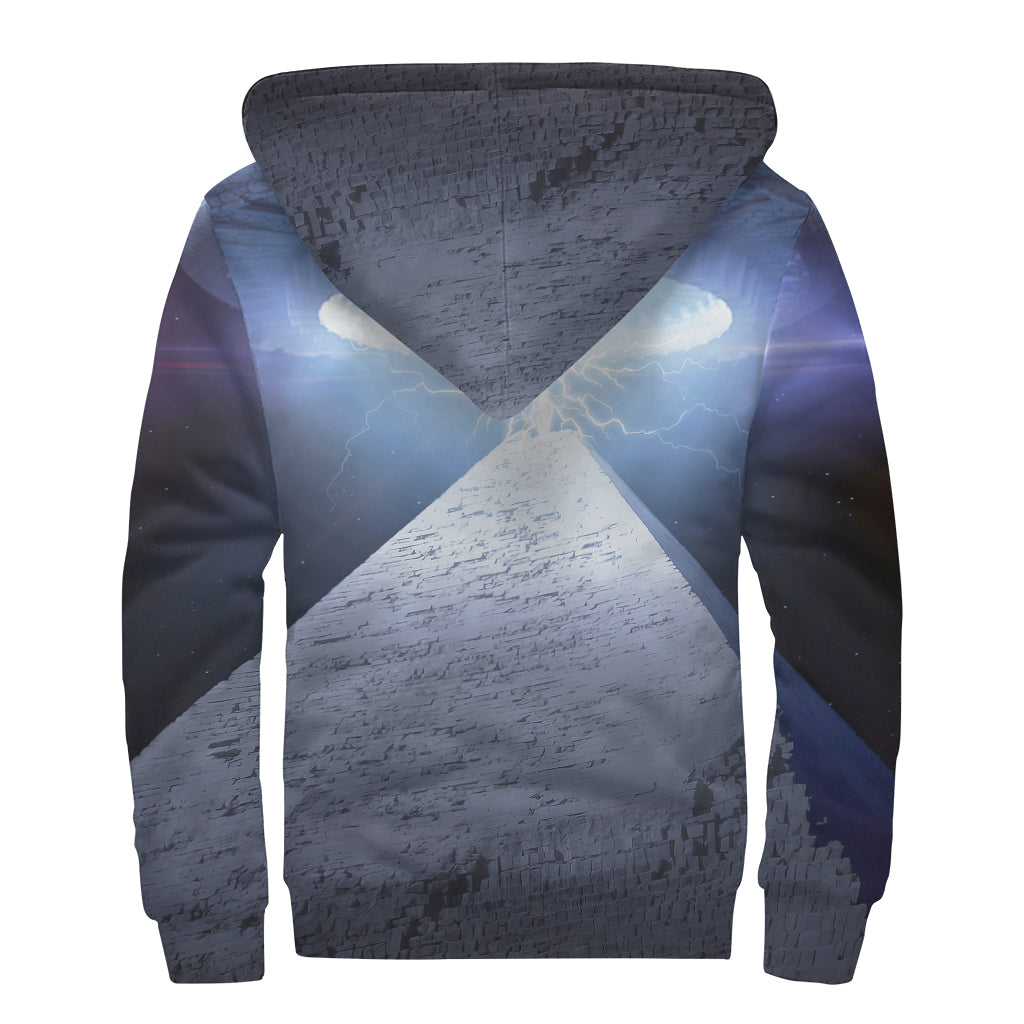 UFO Pyramid Print Sherpa Lined Zip Up Hoodie