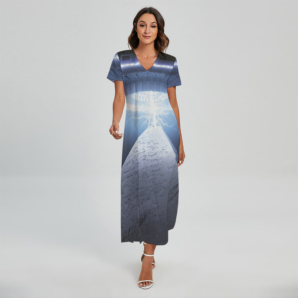 UFO Pyramid Print Short Sleeve Maxi Dress