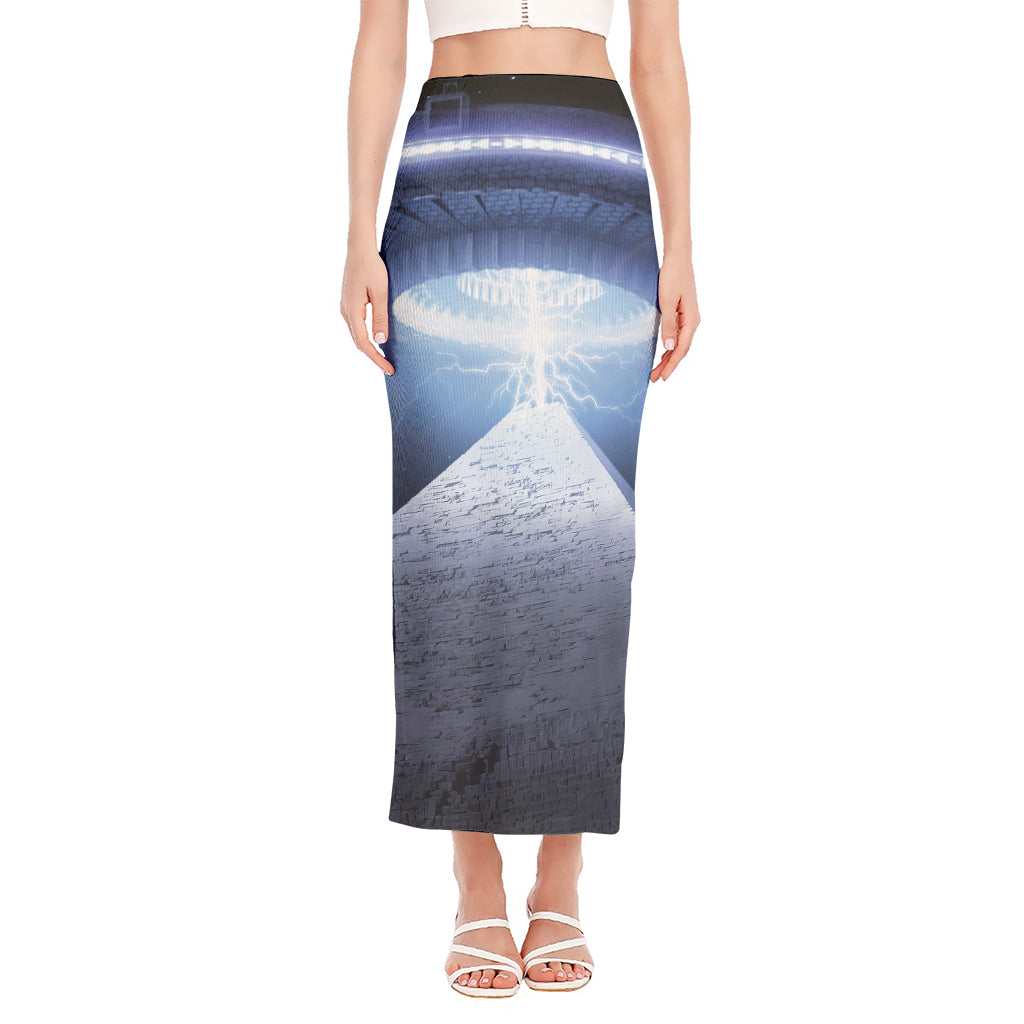 UFO Pyramid Print Side Slit Maxi Skirt