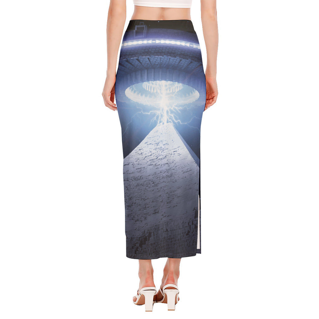 UFO Pyramid Print Side Slit Maxi Skirt